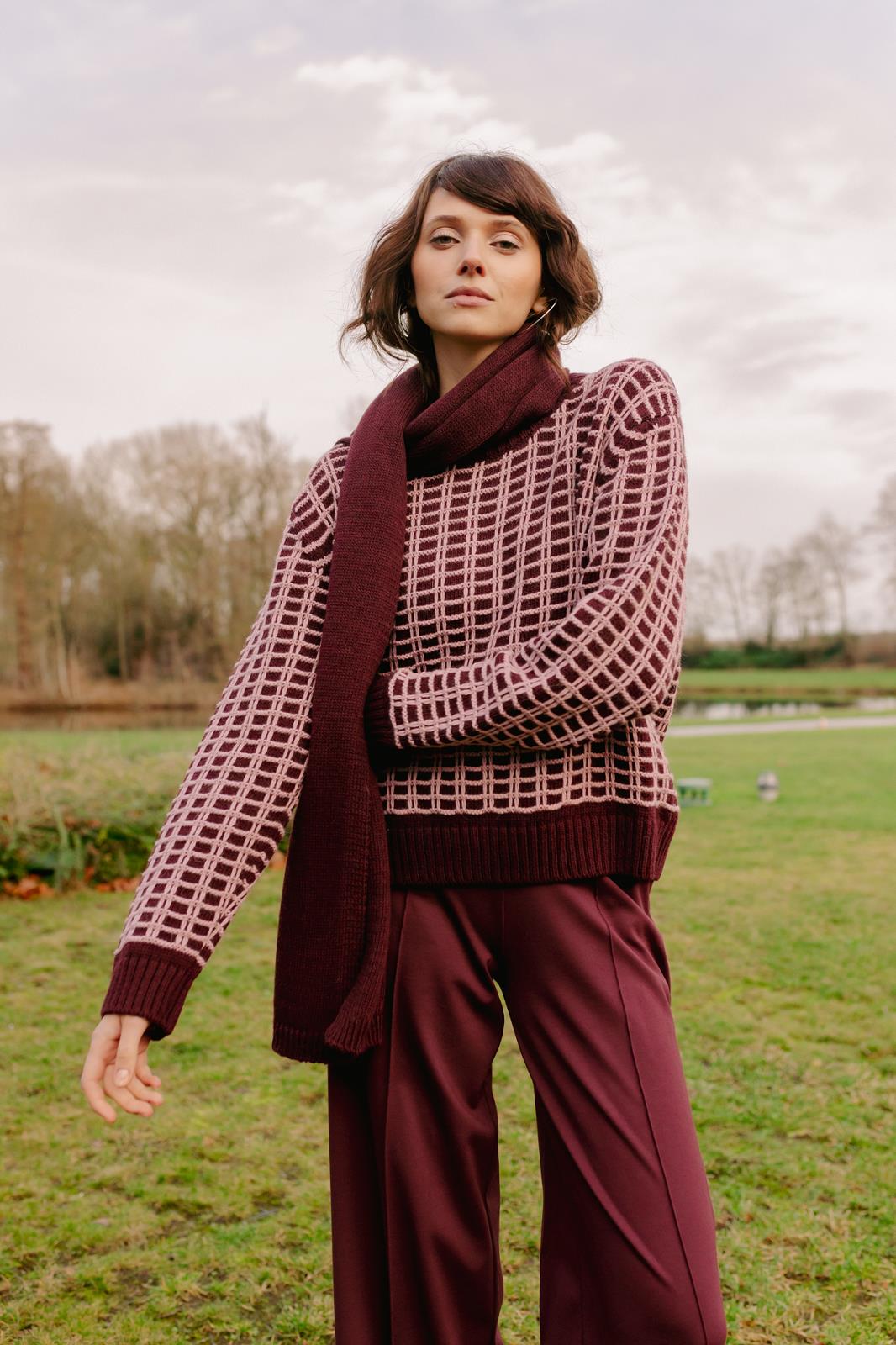 PULL LM RUIT BORDEAUX/ROZE