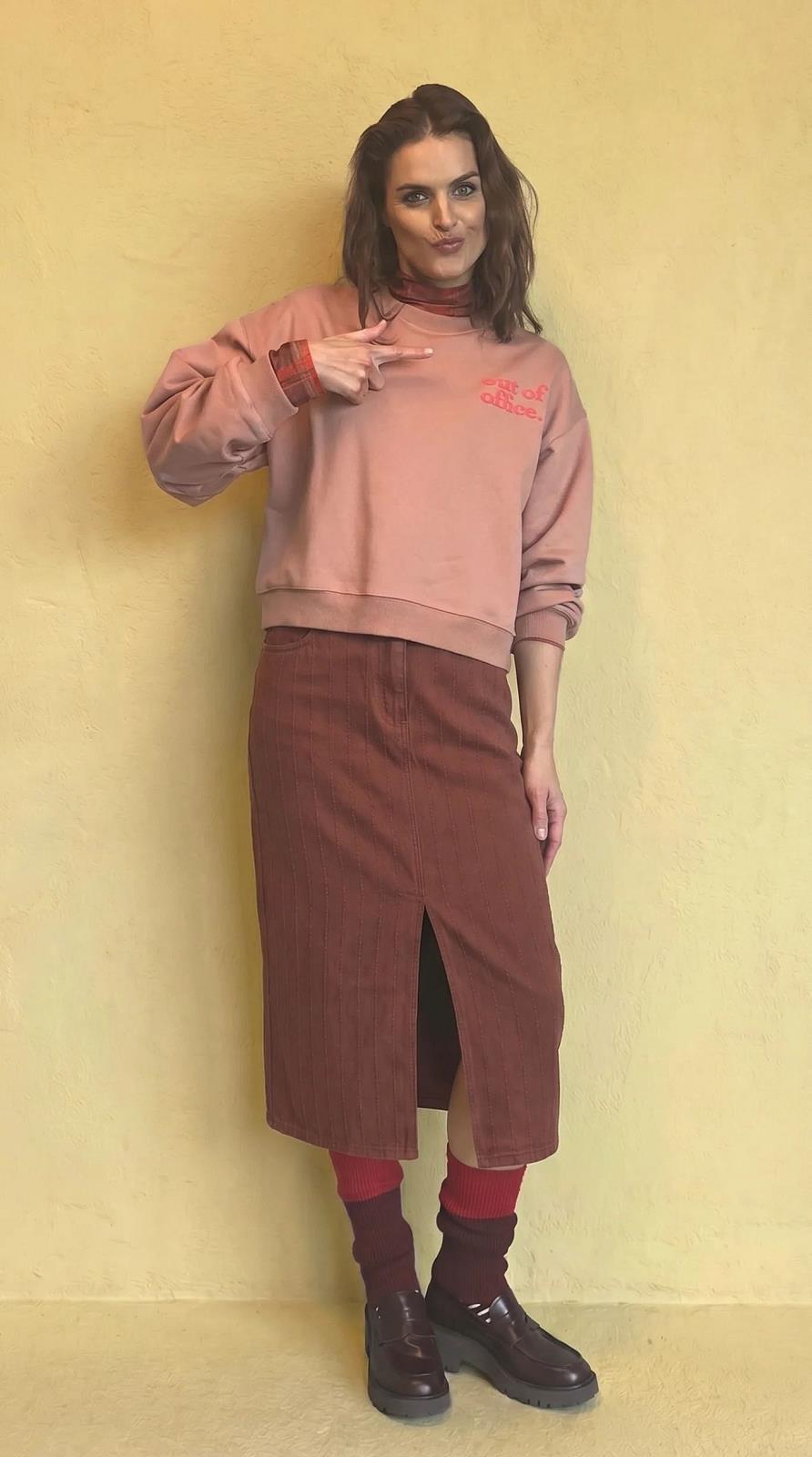 sweater with artwork 'OUT OF OFFICE'
