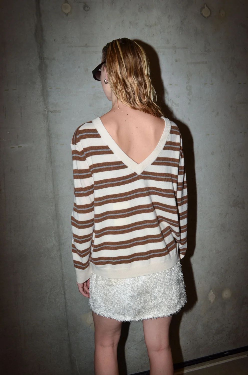 PULL LM STREEP BRUIN/ECRU