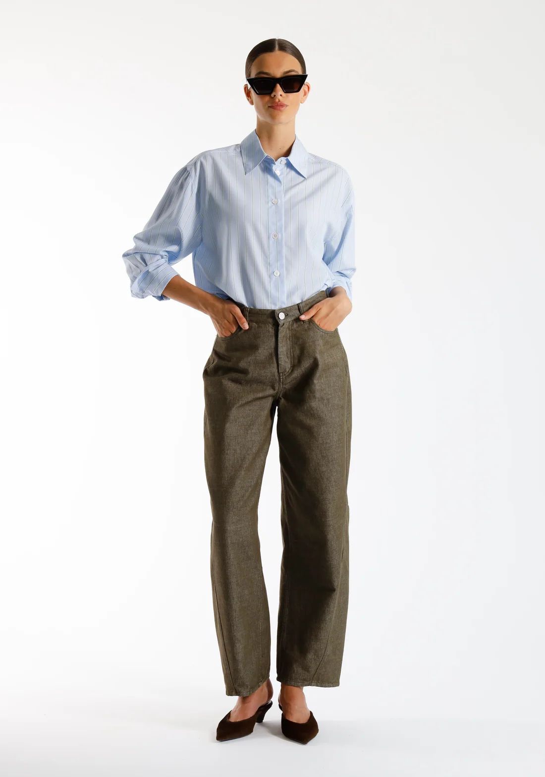 BROEK DENIM BARREL KAKI