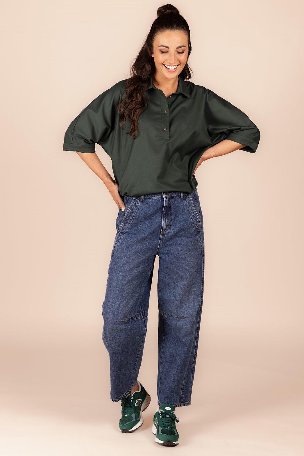 BLOUSE 3/4S-*-UNI-GREEN DARK