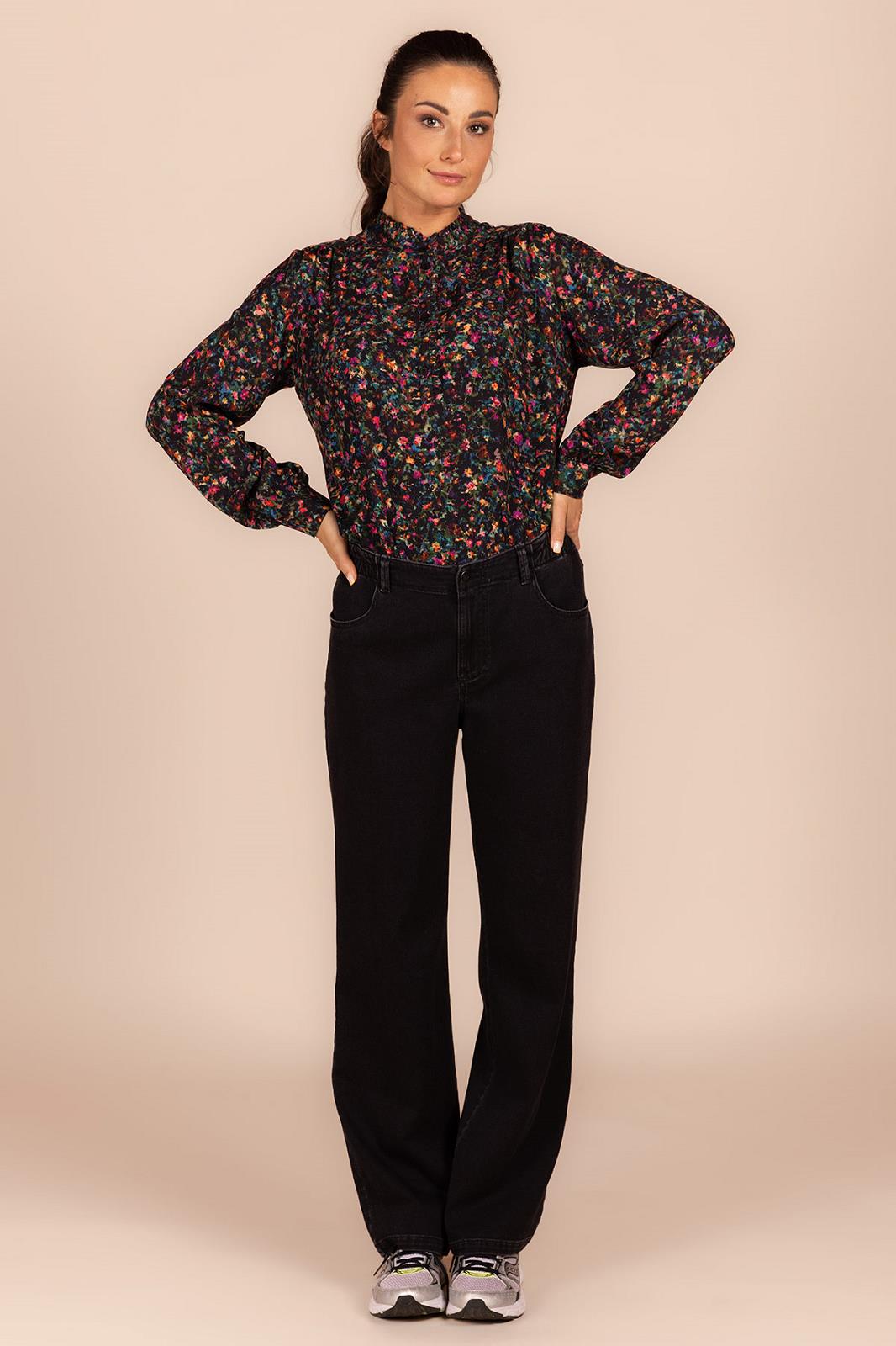 BLOUSE LS-*-PRINT-BLACK