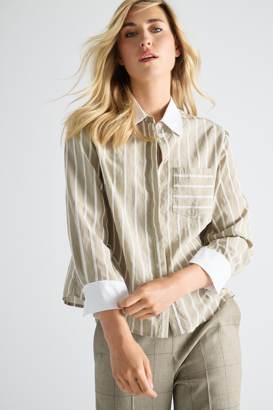 BLOUSE LS-*-STRIPE-TAUPE