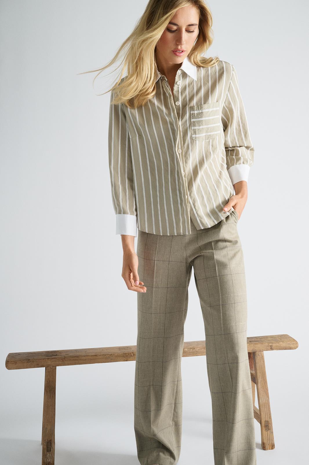 BLOUSE LS-*-STRIPE-TAUPE