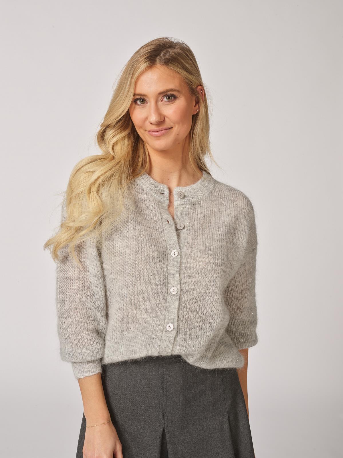 CARDIGAN KNIT N LS-ON-UNI+APPLI-GREY LIG
