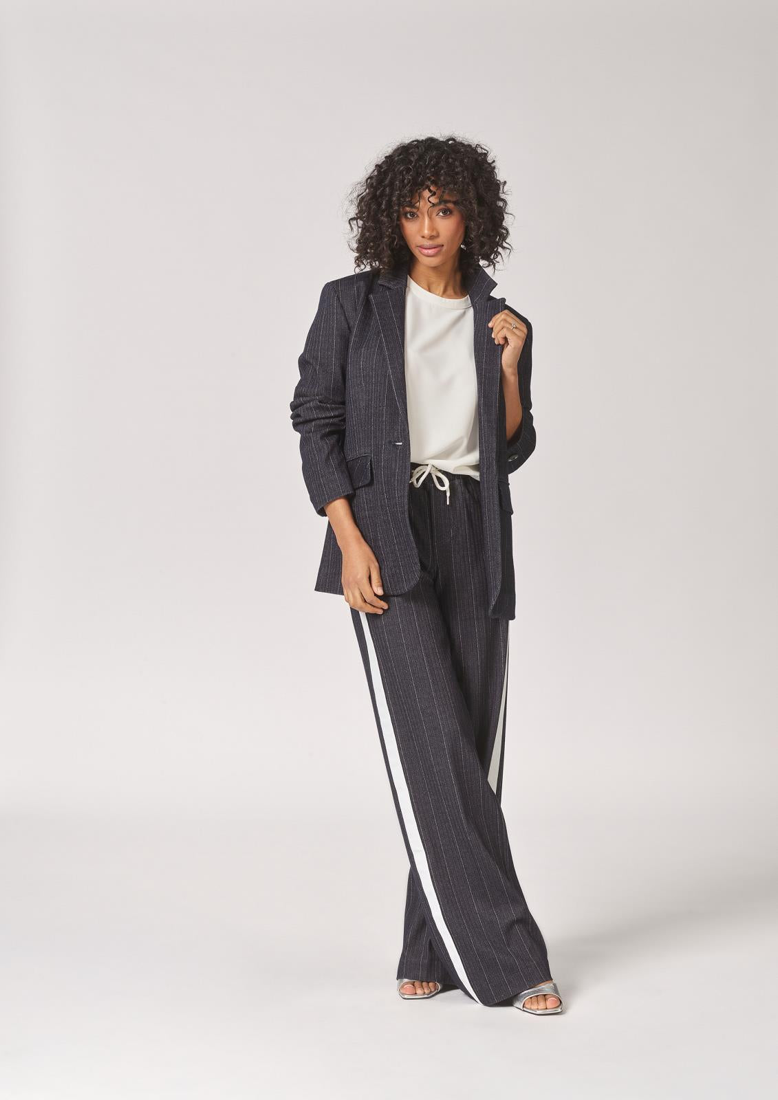 PANTS DRESSED L-*-STRIPE+APPLI-Marine