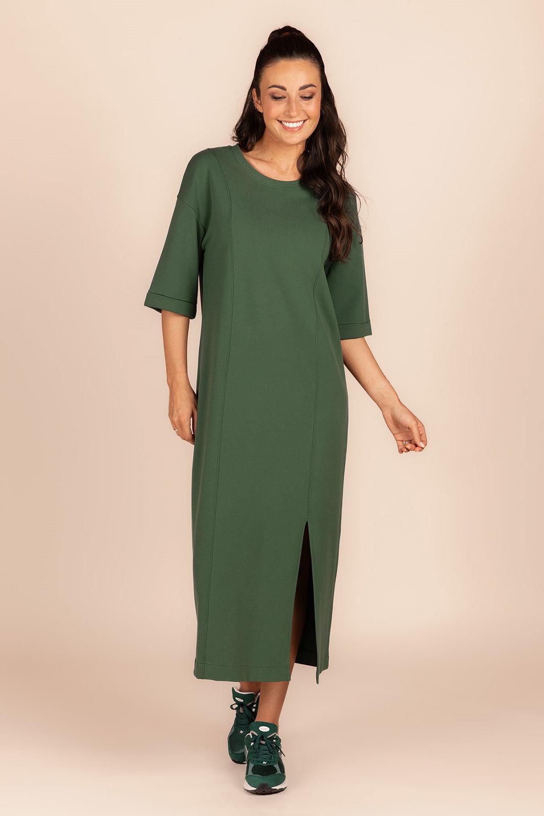 DRESS 3/4S-LONG-UNI-GREEN DARK