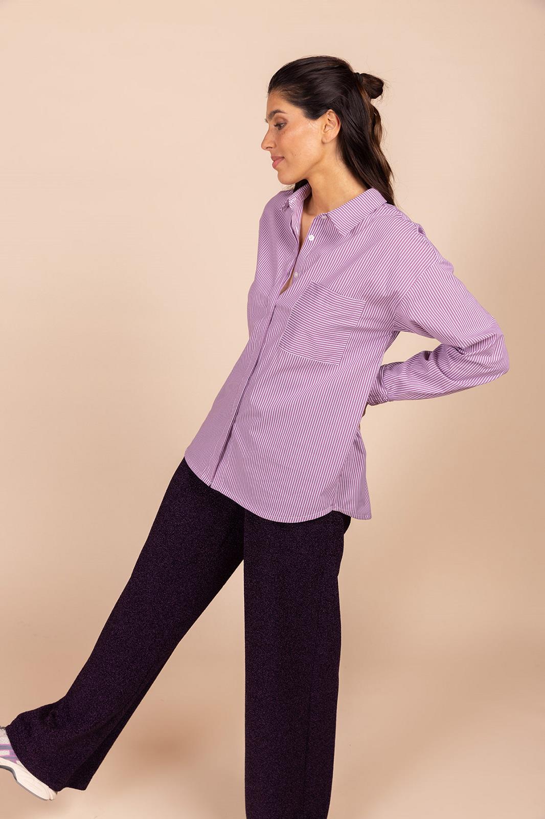 BLOUSE LS-*-STRIPE-PURPLE