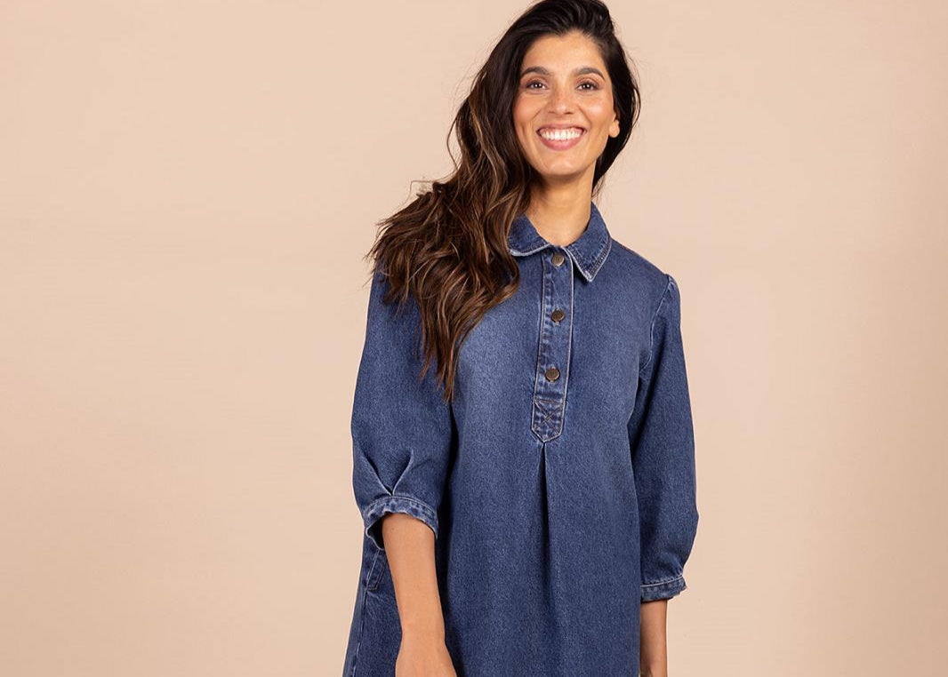 DRESS 3/4S-*-UNI-INDIGO