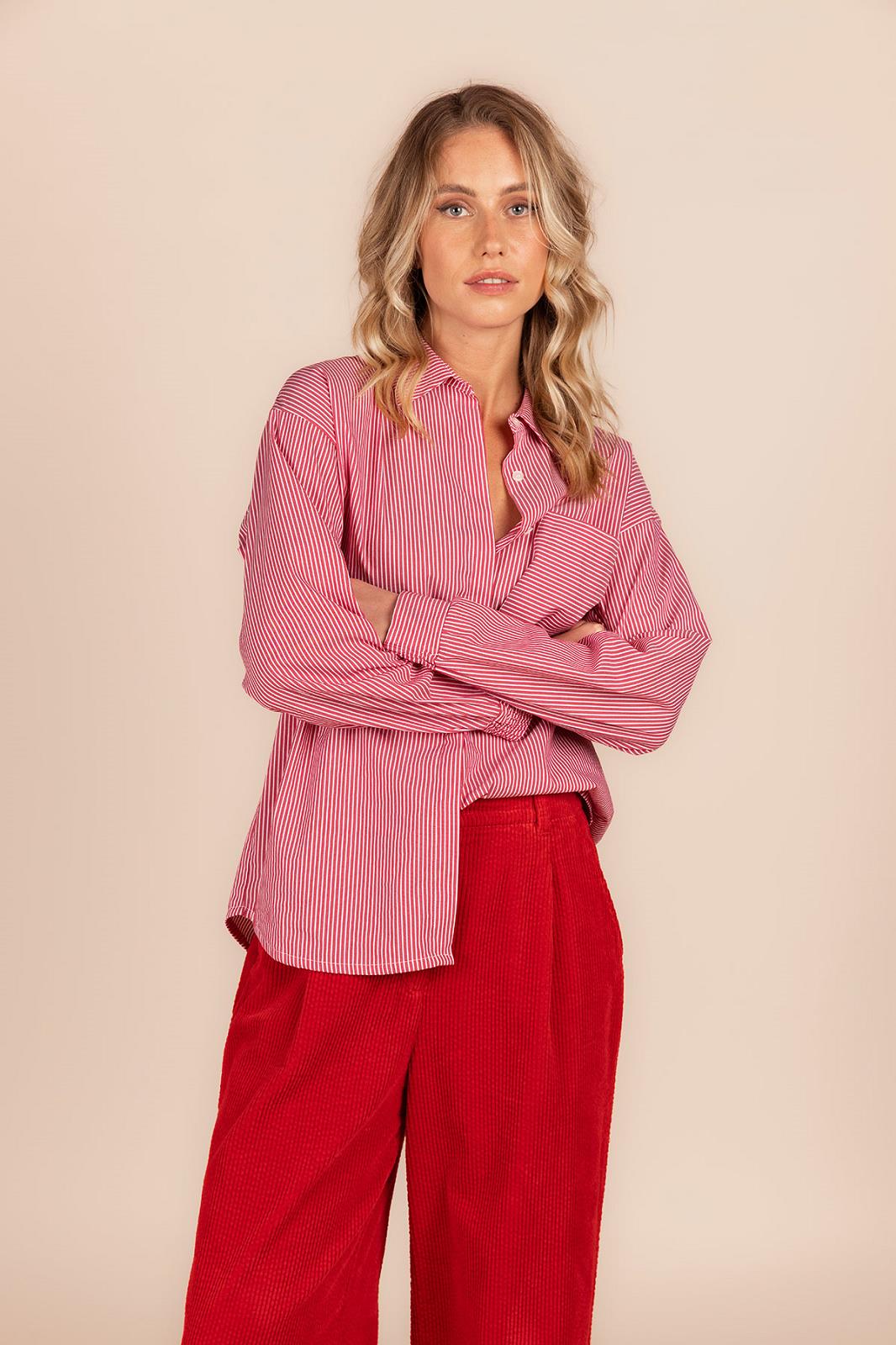 BLOUSE LS-*-STRIPE-RED