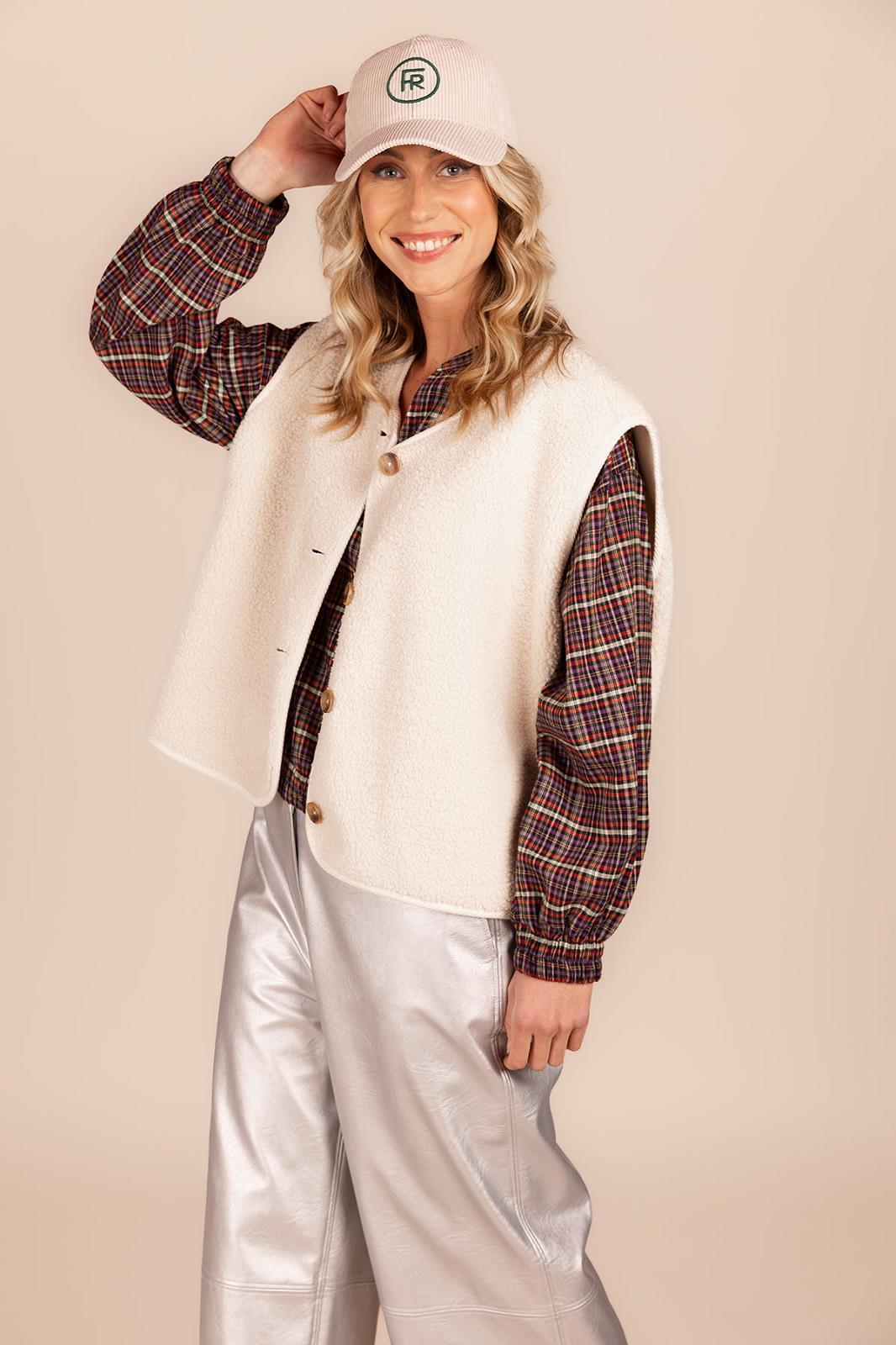 BLOUSE 3/4S-*-CHECK-PURPLE