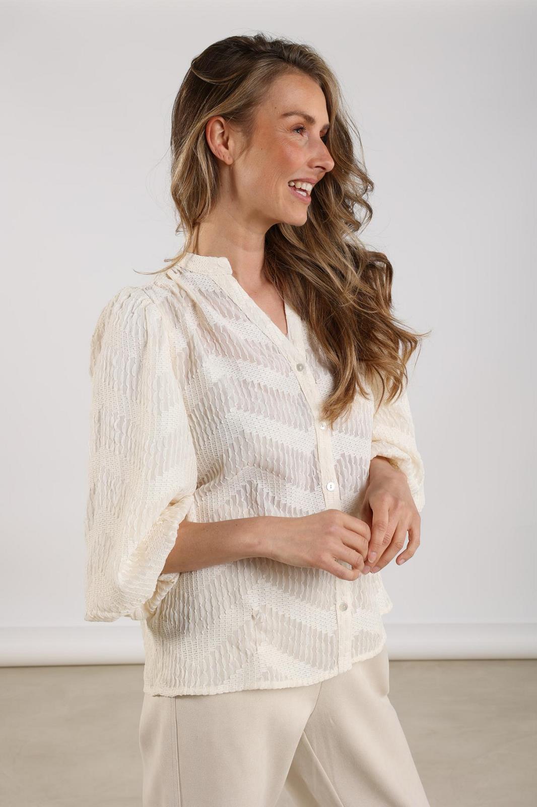 BLOUSE SS-*-UNI+APPLI-OFF-WHITE