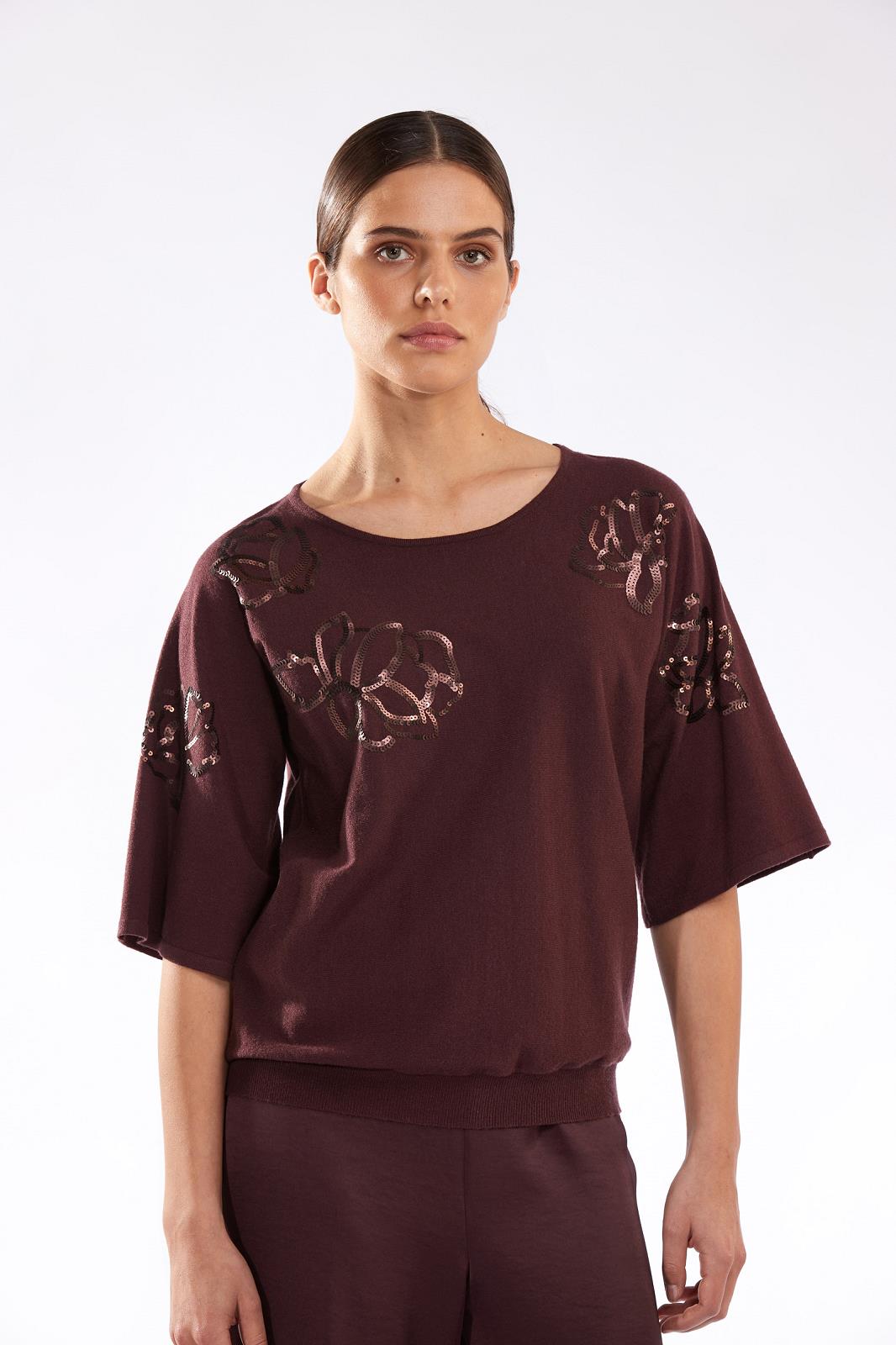 PULL 3/4S-ON-UNI+APPLI-PURPLE DARK