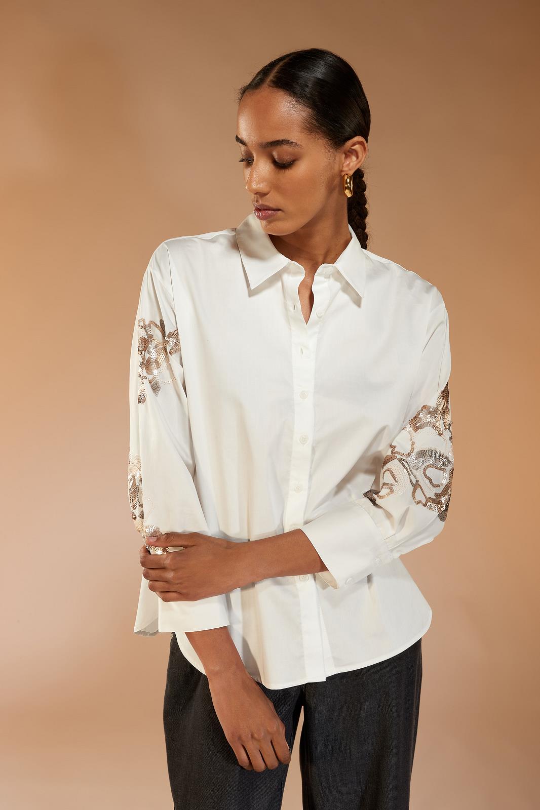 BLOUSE LS-*-UNI+APPLI-WHITE