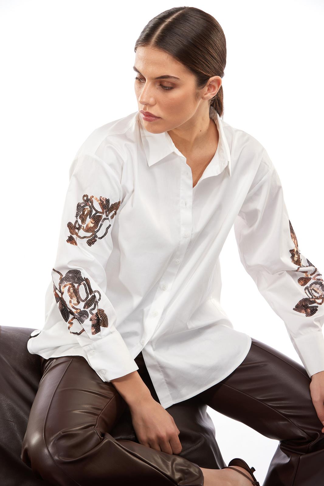 BLOUSE LS-*-UNI+APPLI-WHITE