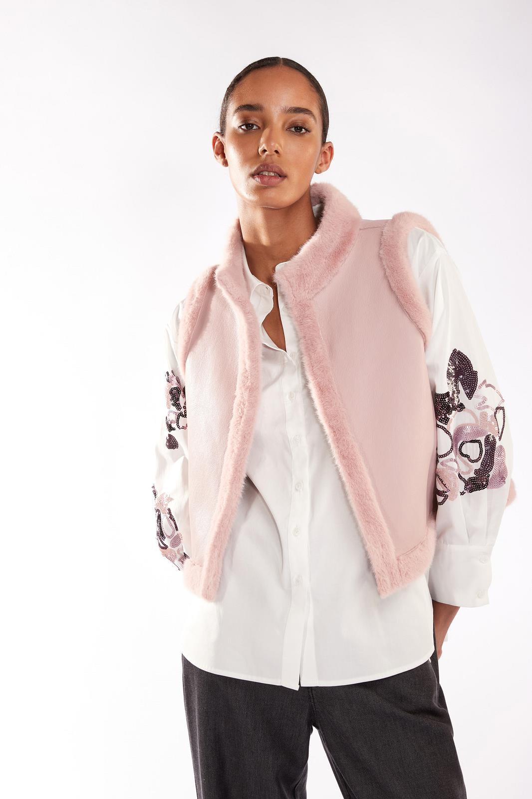 BLOUSE LS-*-UNI+APPLI-WHITE