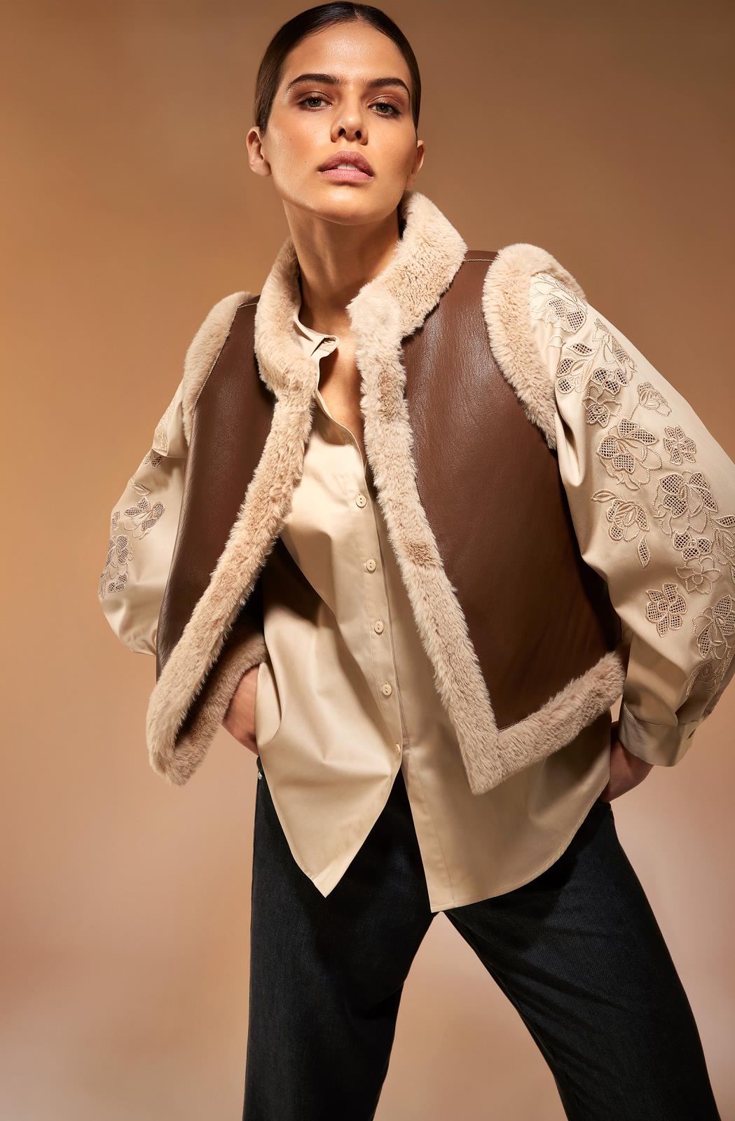 BLOUSE LS-*-UNI+EMBROIDERED-BEIGE