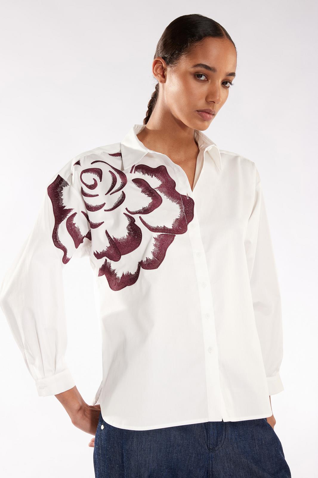 BLOUSE LS-*-UNI+APPLI-WHITE