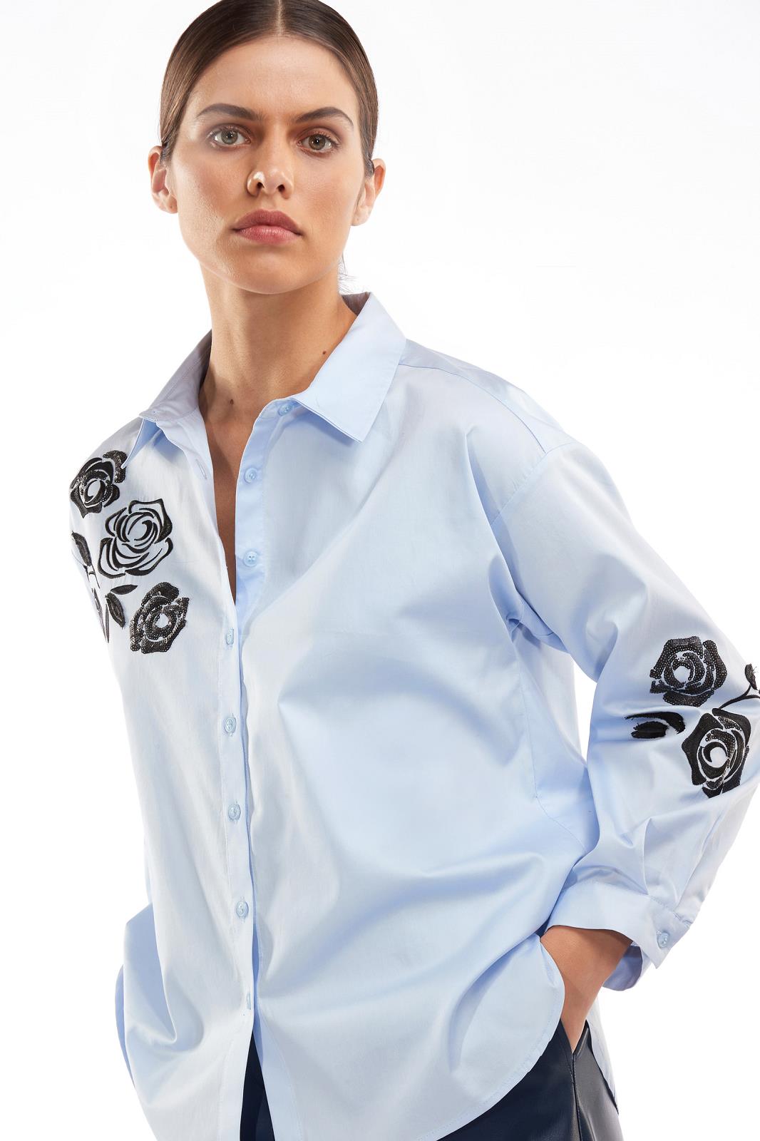 BLOUSE LS-*-UNI+APPLI-BLUE LIGHT