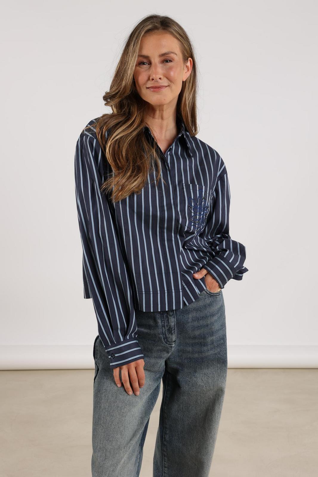 BLOUSE LS-*-STRIPE-BLUE DARK (NAVY)