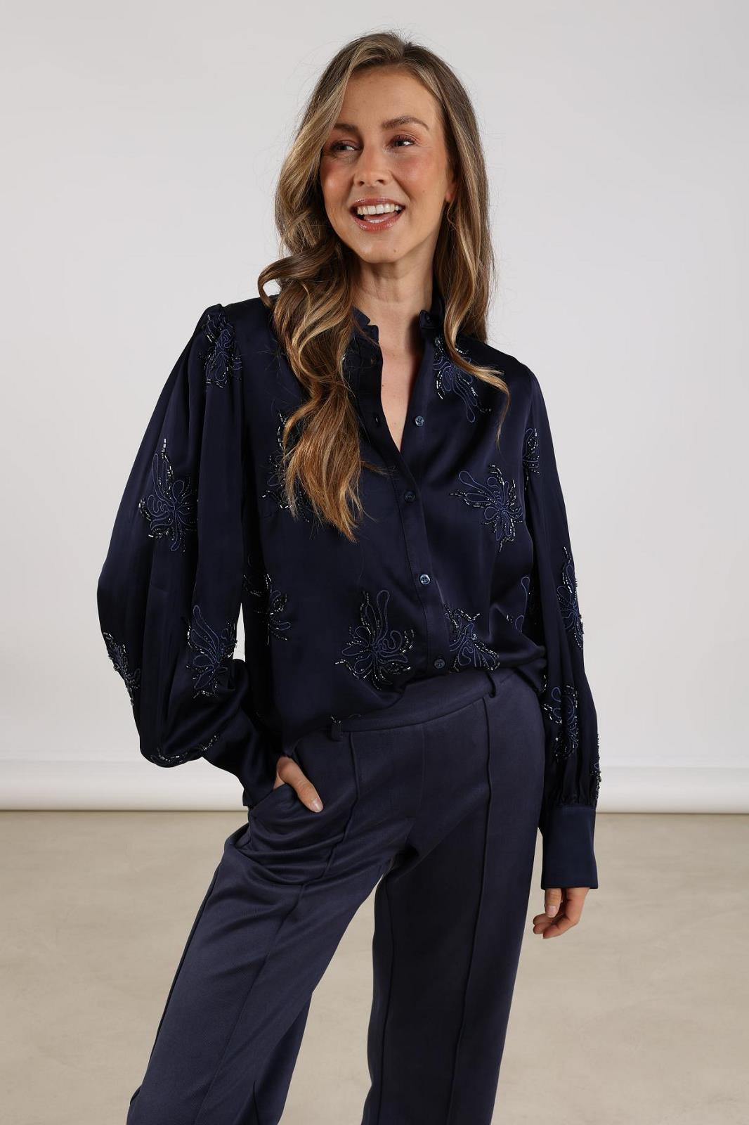 BLOUSE LS-*-UNI+APPLI-BLUE DARK (NAVY)