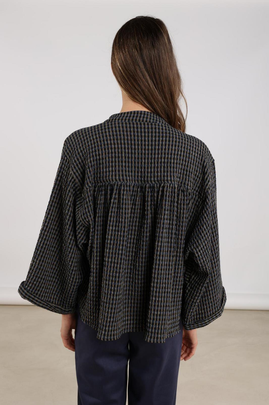 BLOUSE LS-*-CHECK-BLUE DARK (NAVY)