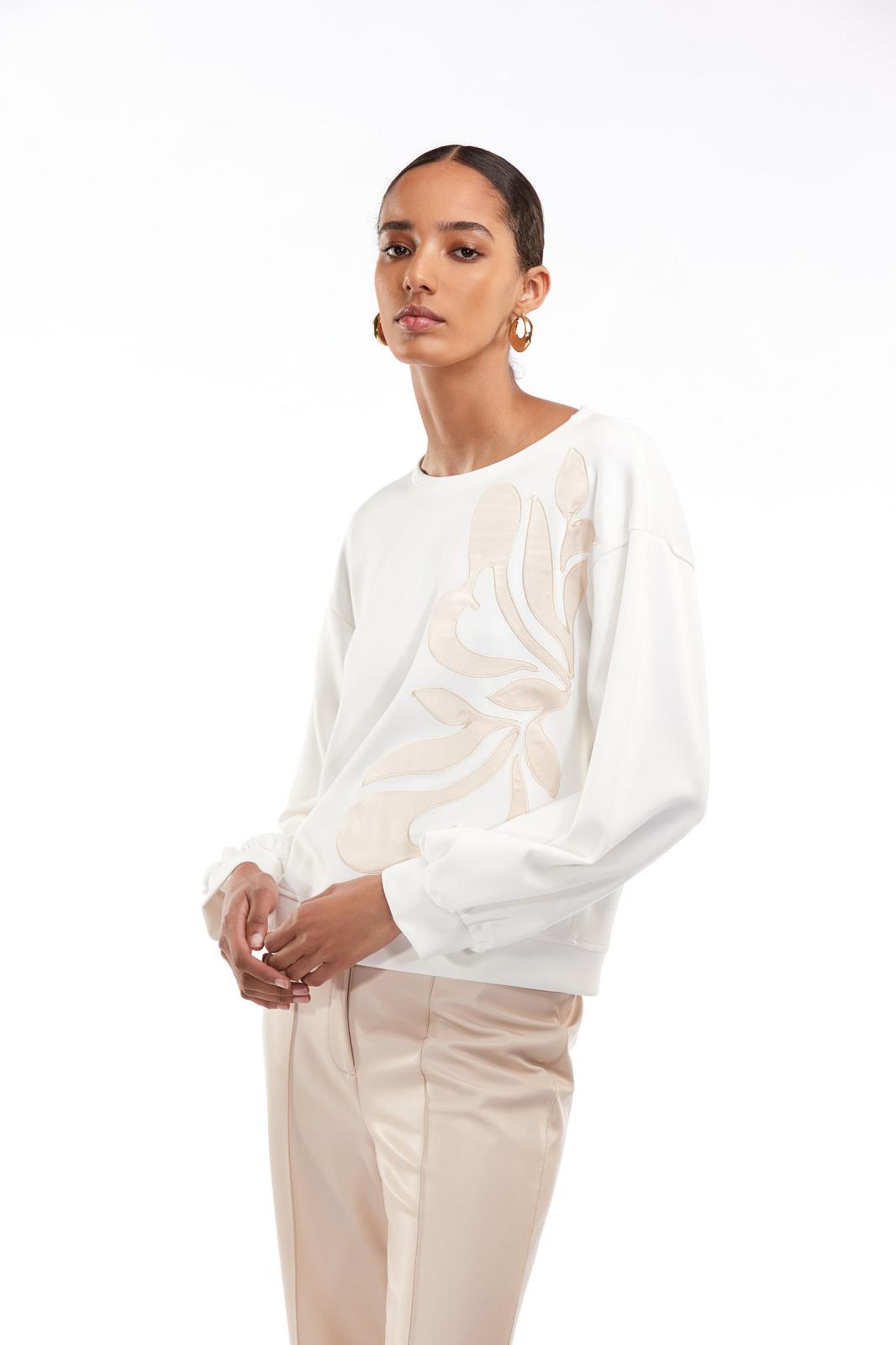 SWEATER LS-ON-UNI+APPLI-OFF-WHITE