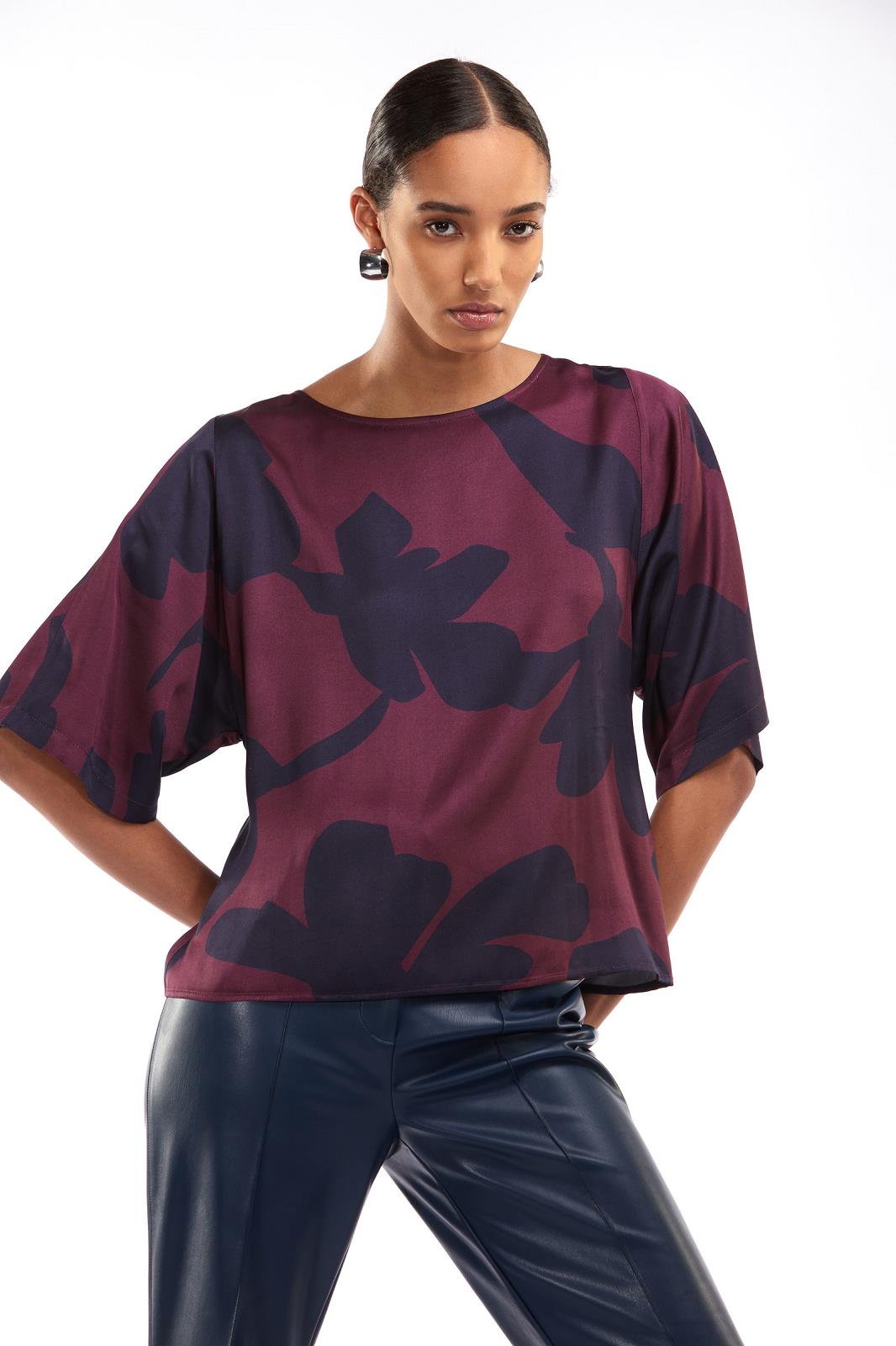 BLOUSE 3/4S-*-PRINT-PURPLE DARK