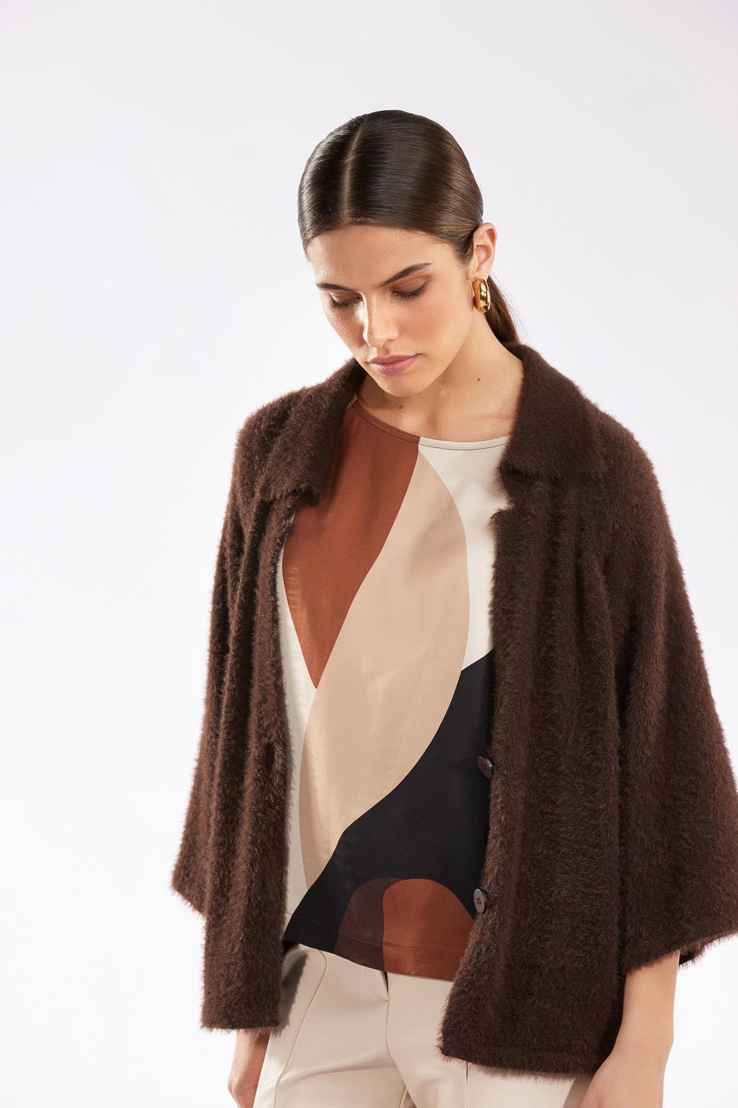 CARDIGAN KNIT N 3/4S-OTHER-UNI-BROWN DAR