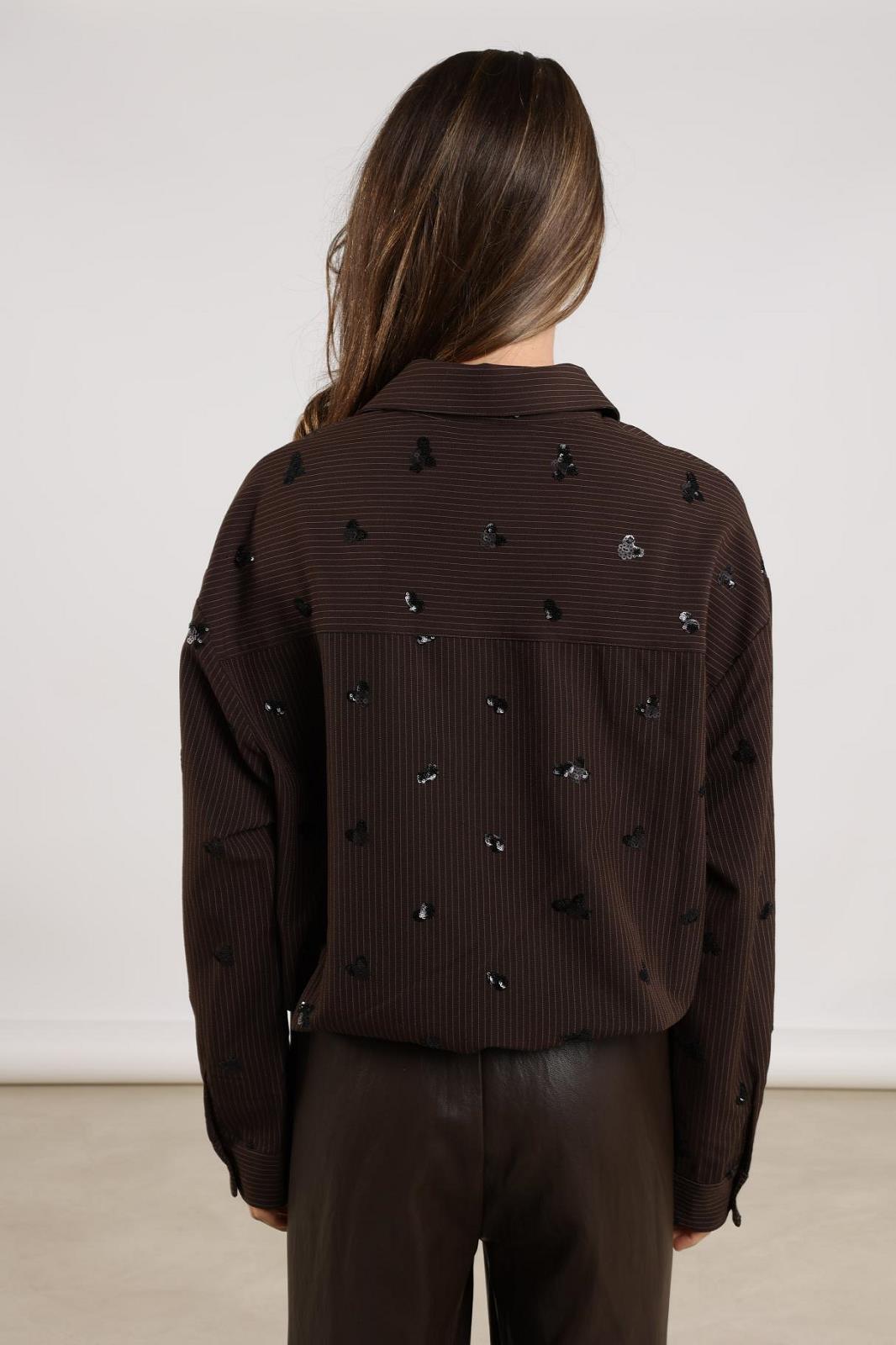 BLOUSE LS-*-UNI+APPLI-BROWN DARK