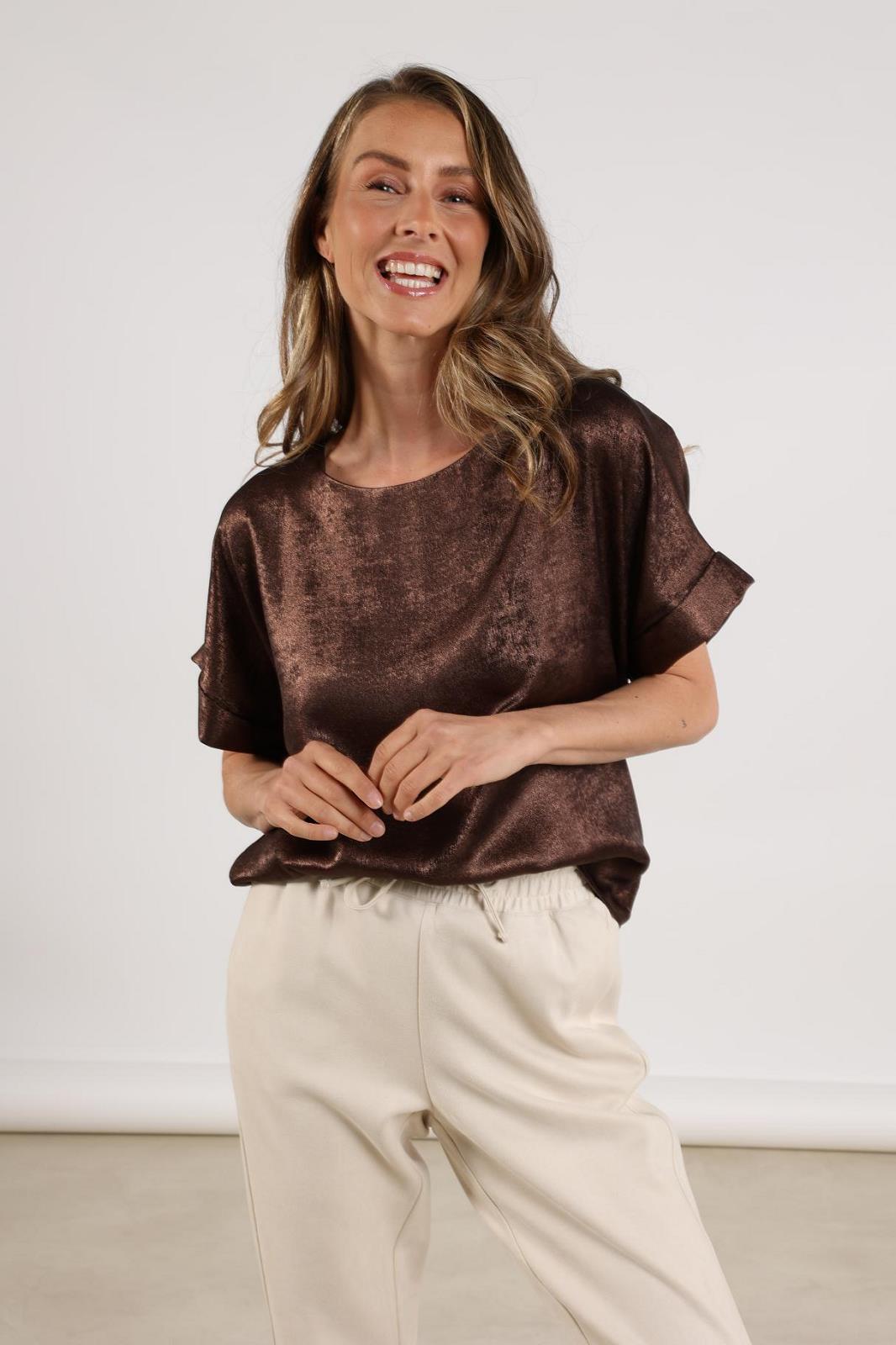 BLOUSE SS-ON-UNI-BROWN