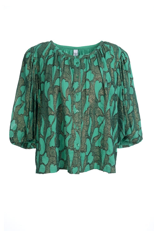 BLOUSE 3/4S-*-PRINT-GREEN