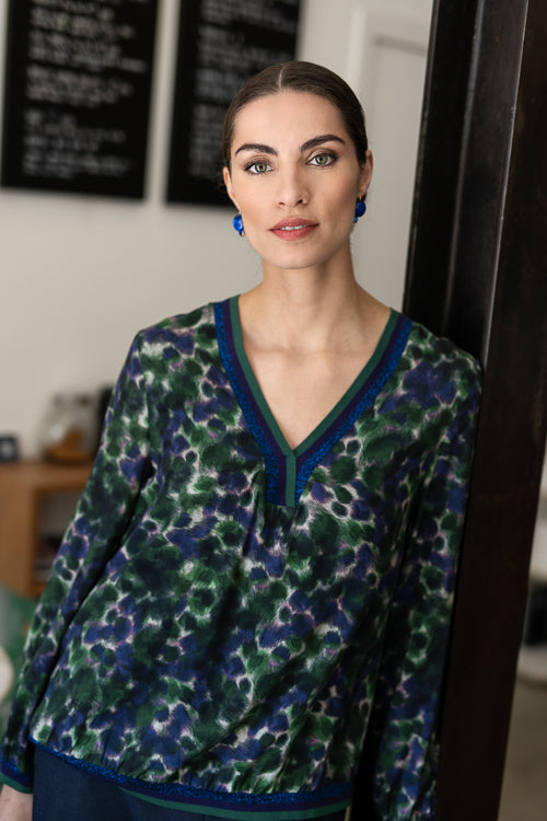 BLOUSE LS-*-PRINT-GREEN