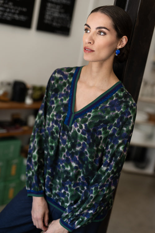 BLOUSE LS-*-PRINT-GREEN