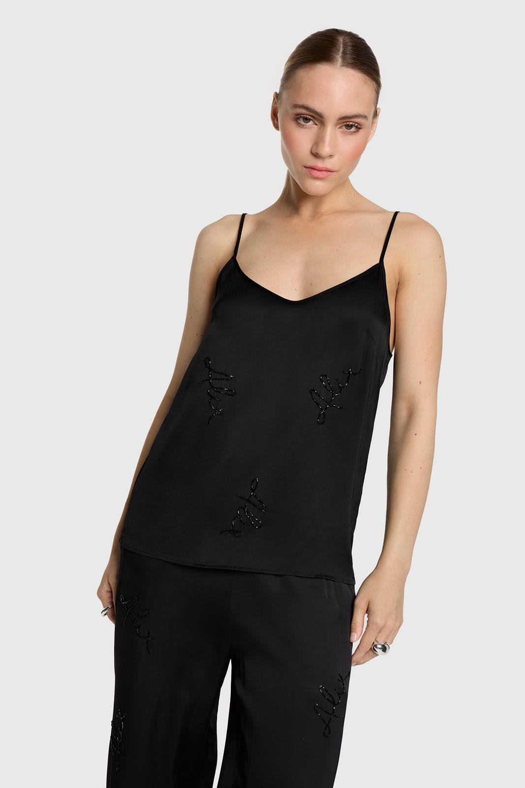 TOP DRESSED-*-UNI+APPLI-BLACK