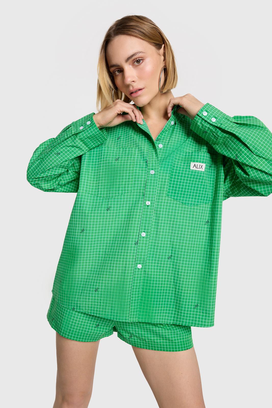 BLOUSE LS-*-CHECK-GREEN