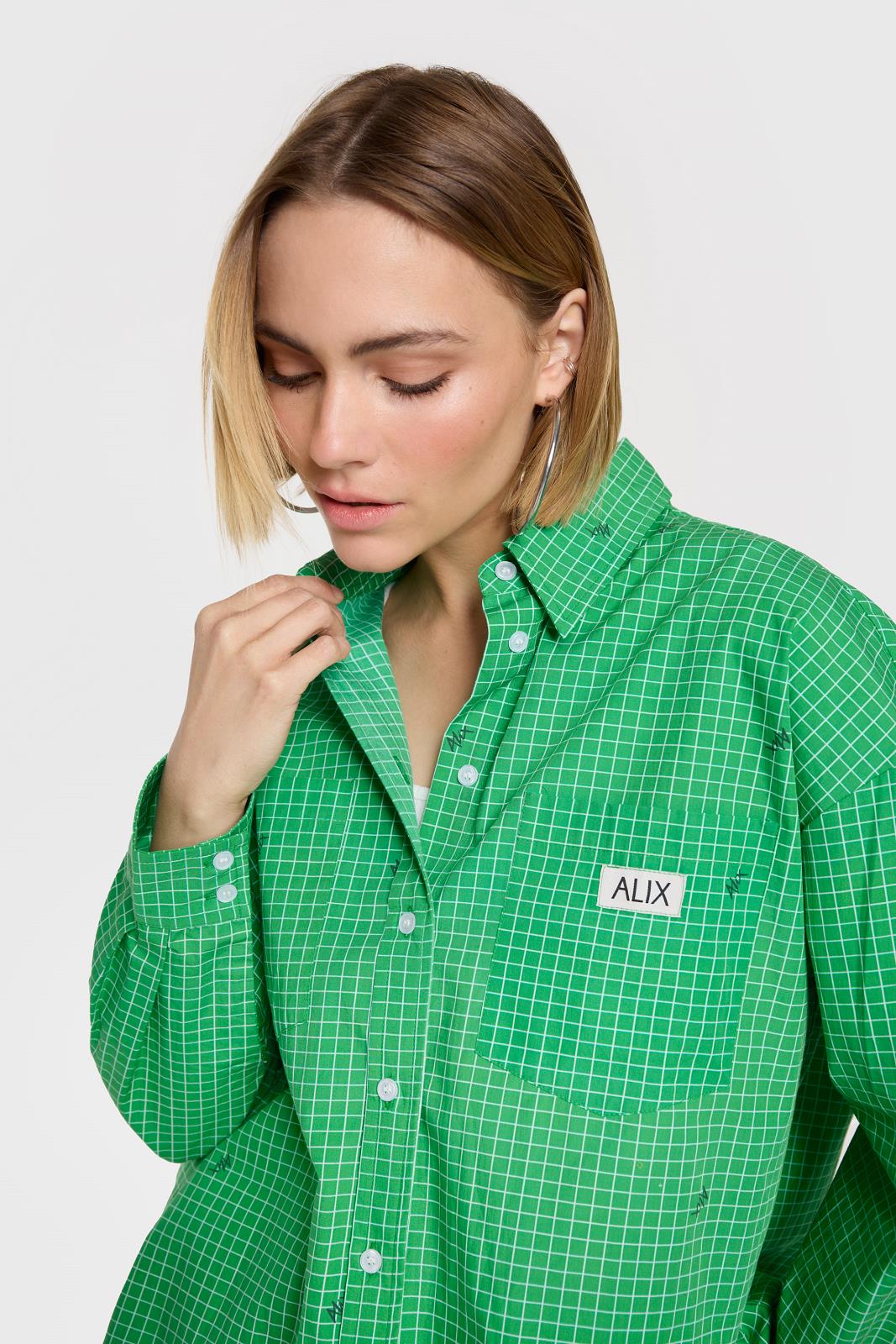 BLOUSE LS-*-CHECK-GREEN