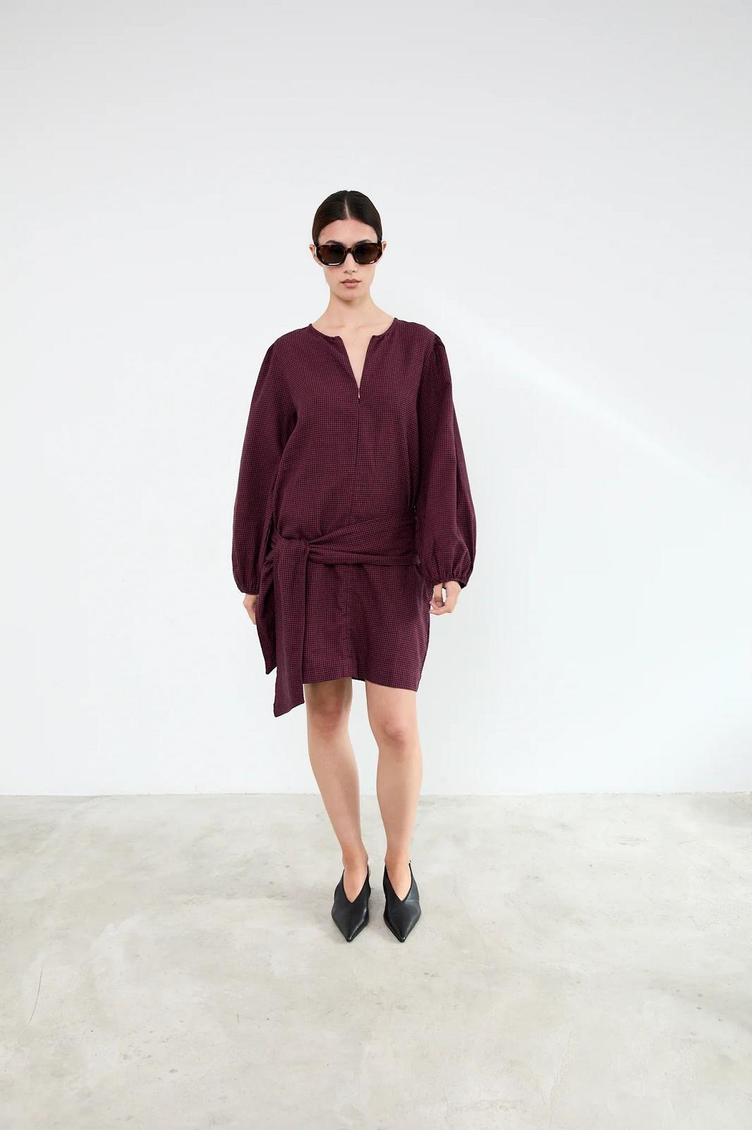 DRESS LS-*-CHECK-RED DARK