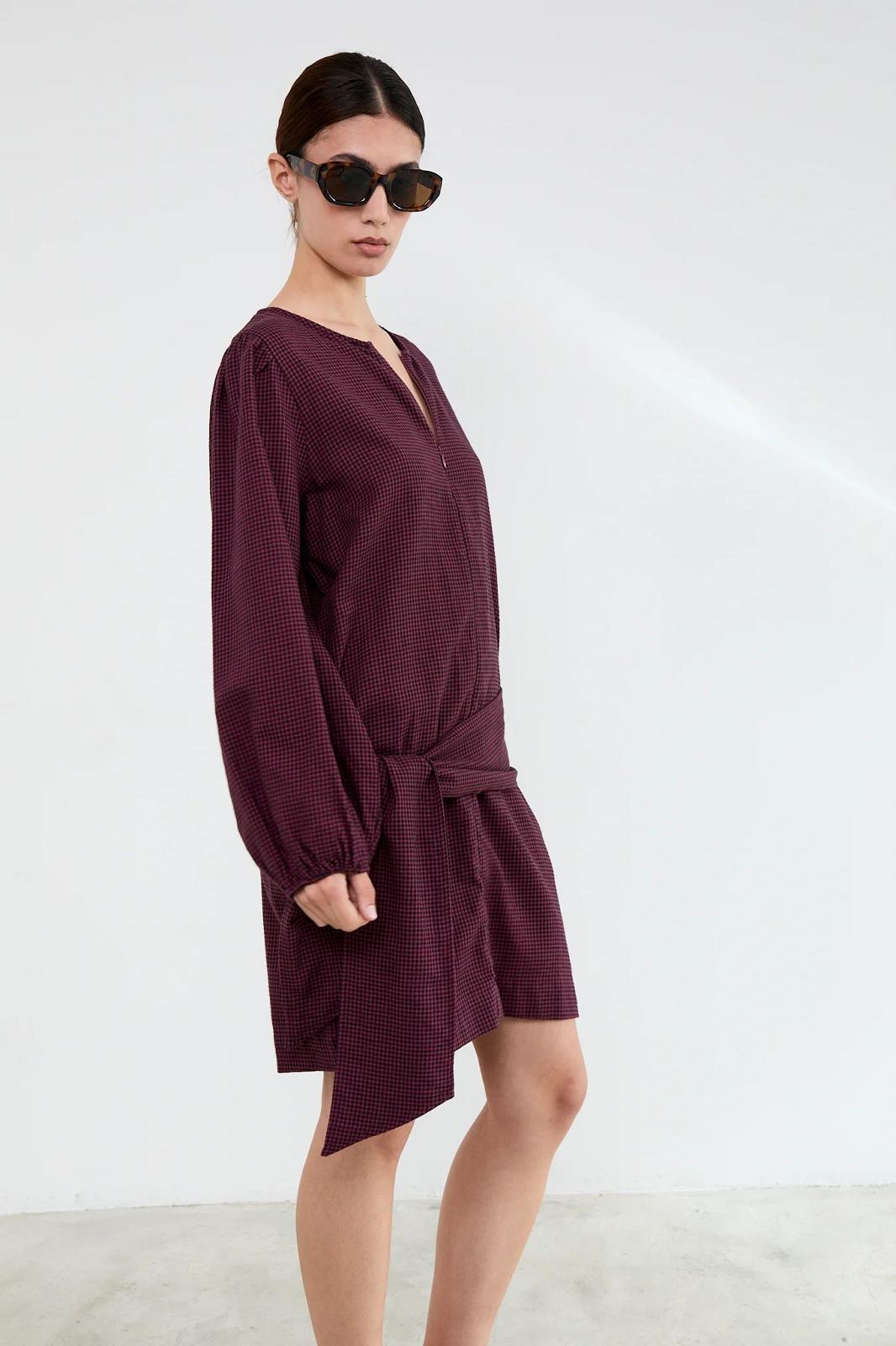 DRESS LS-*-CHECK-RED DARK