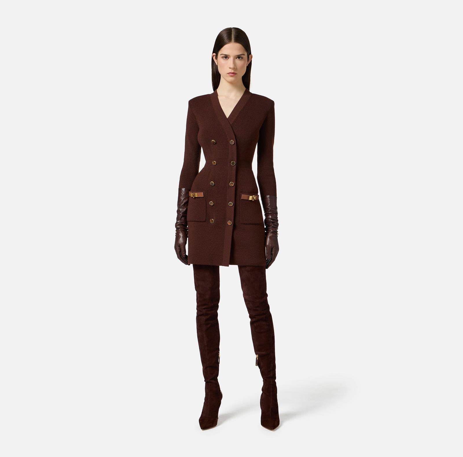 DRESS LS-KNIT-UNI-BROWN