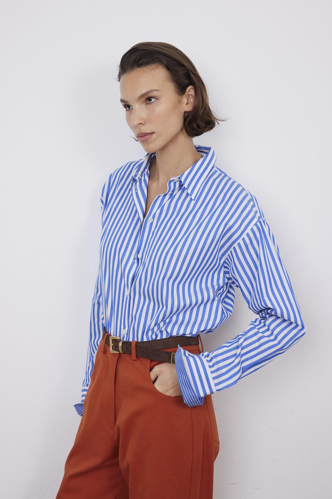 BLOUSE LS-*-STRIPE-BLUE