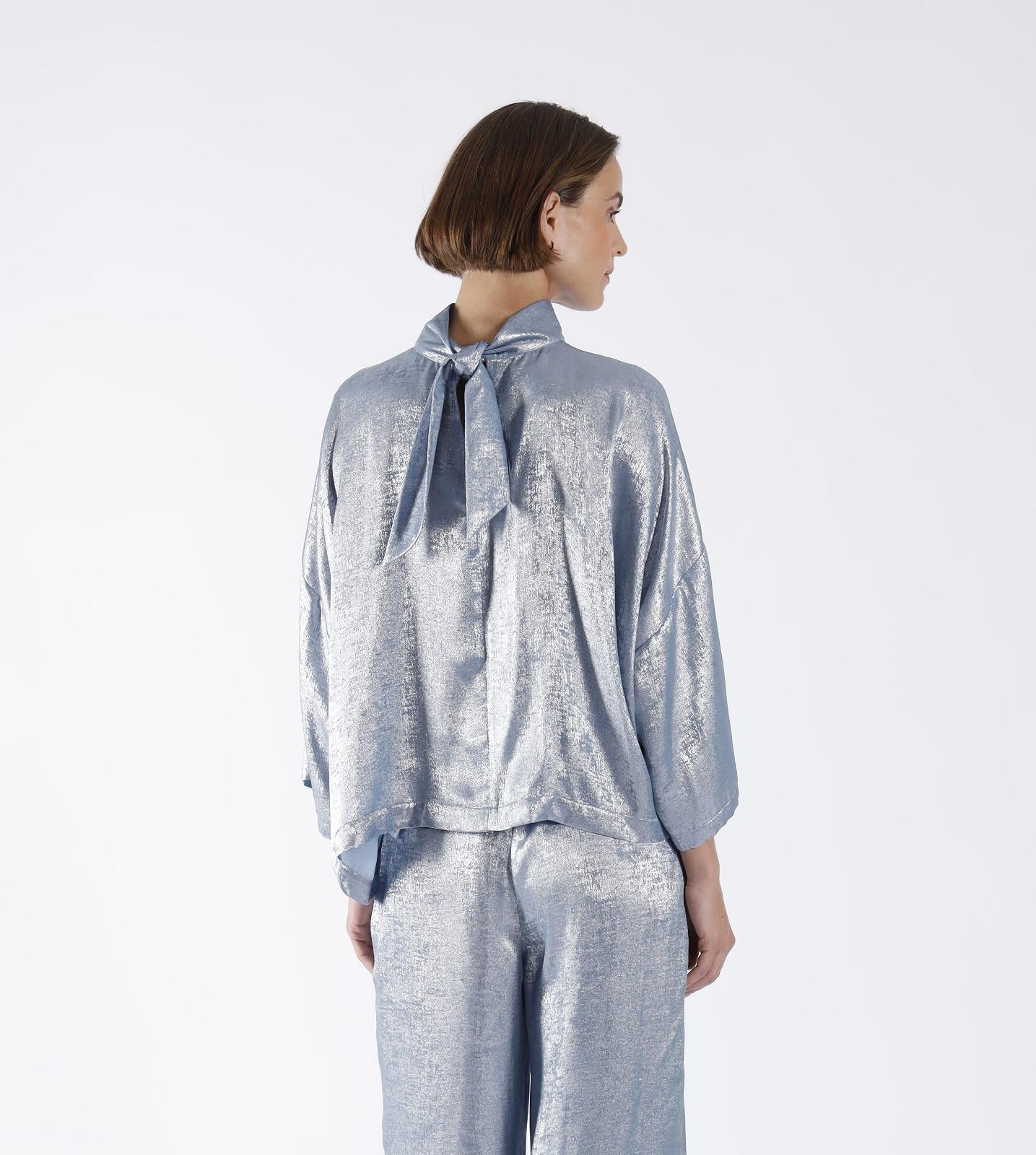 BLOUSE SHINY BLAUW
