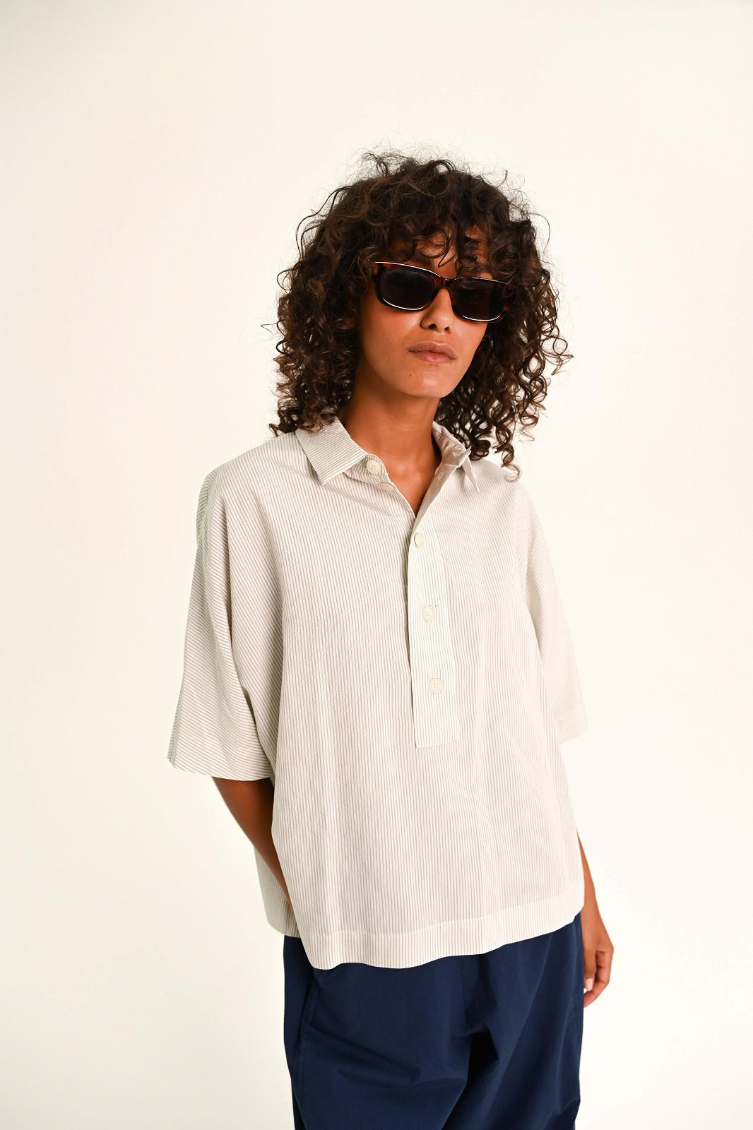 BLOUSE KM STREEP BLAUW