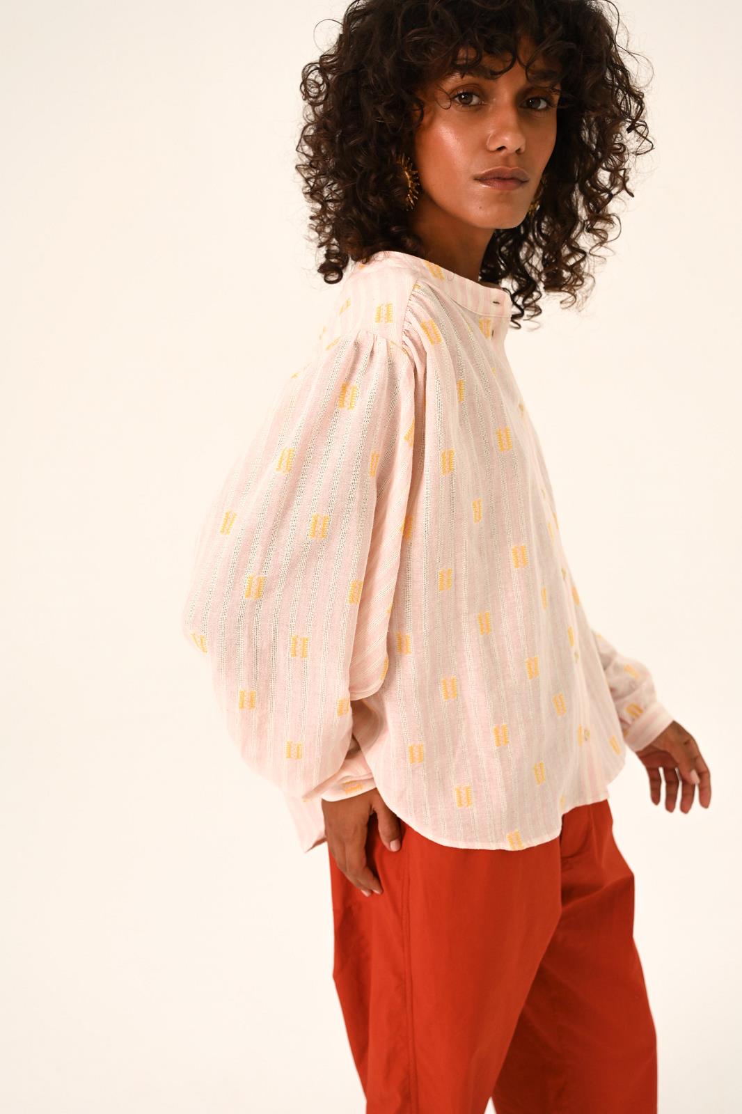 BLOUSE LM STR+PRINT ROZE