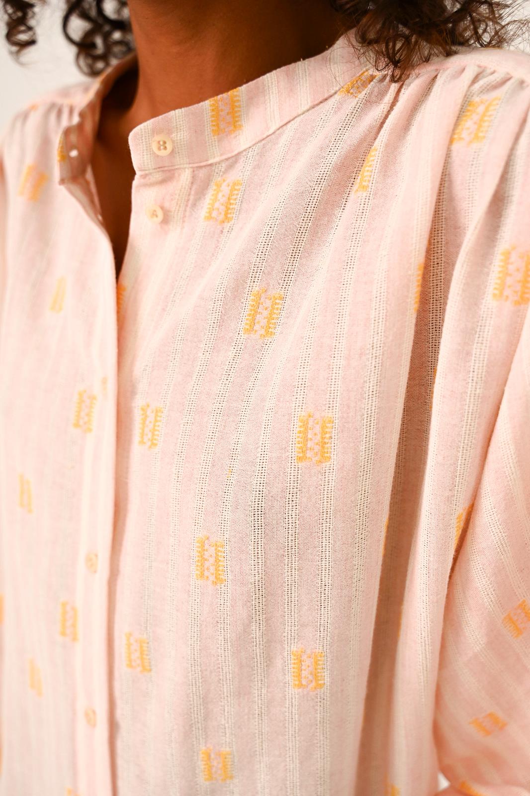 BLOUSE LM STR+PRINT ROZE