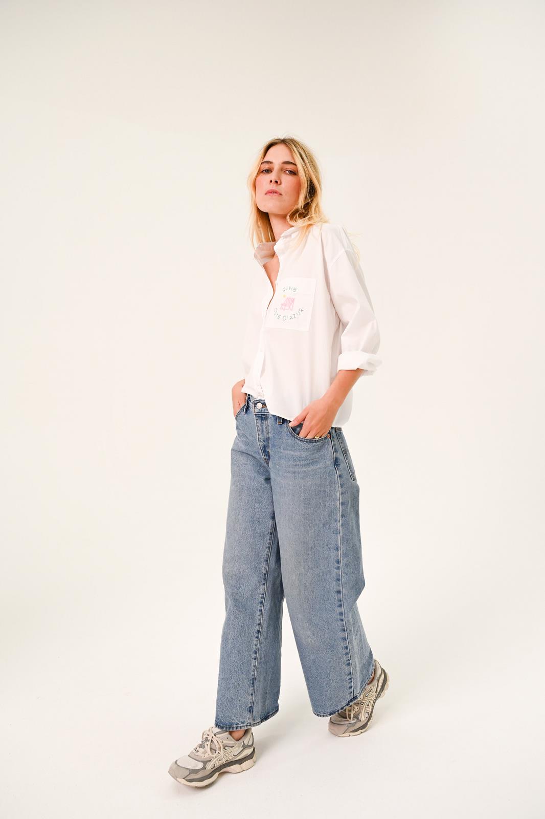 BLOUSE LM UNI+APPLI WIT