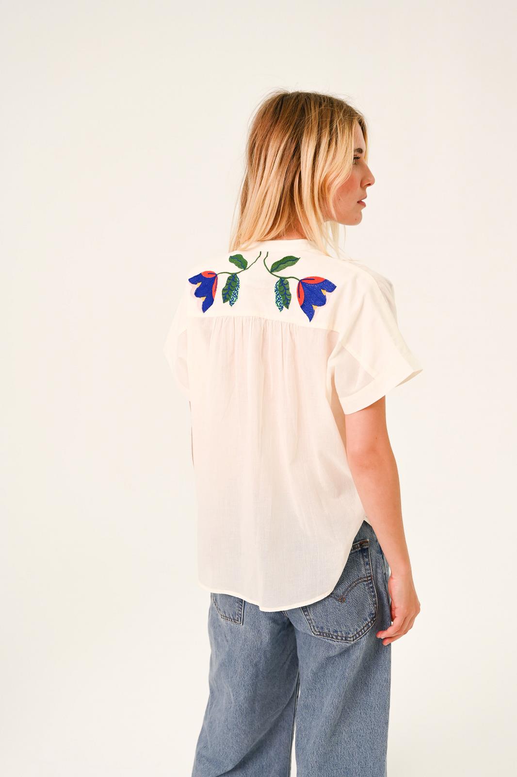 BLOUSE SS BORDUUR ECRU