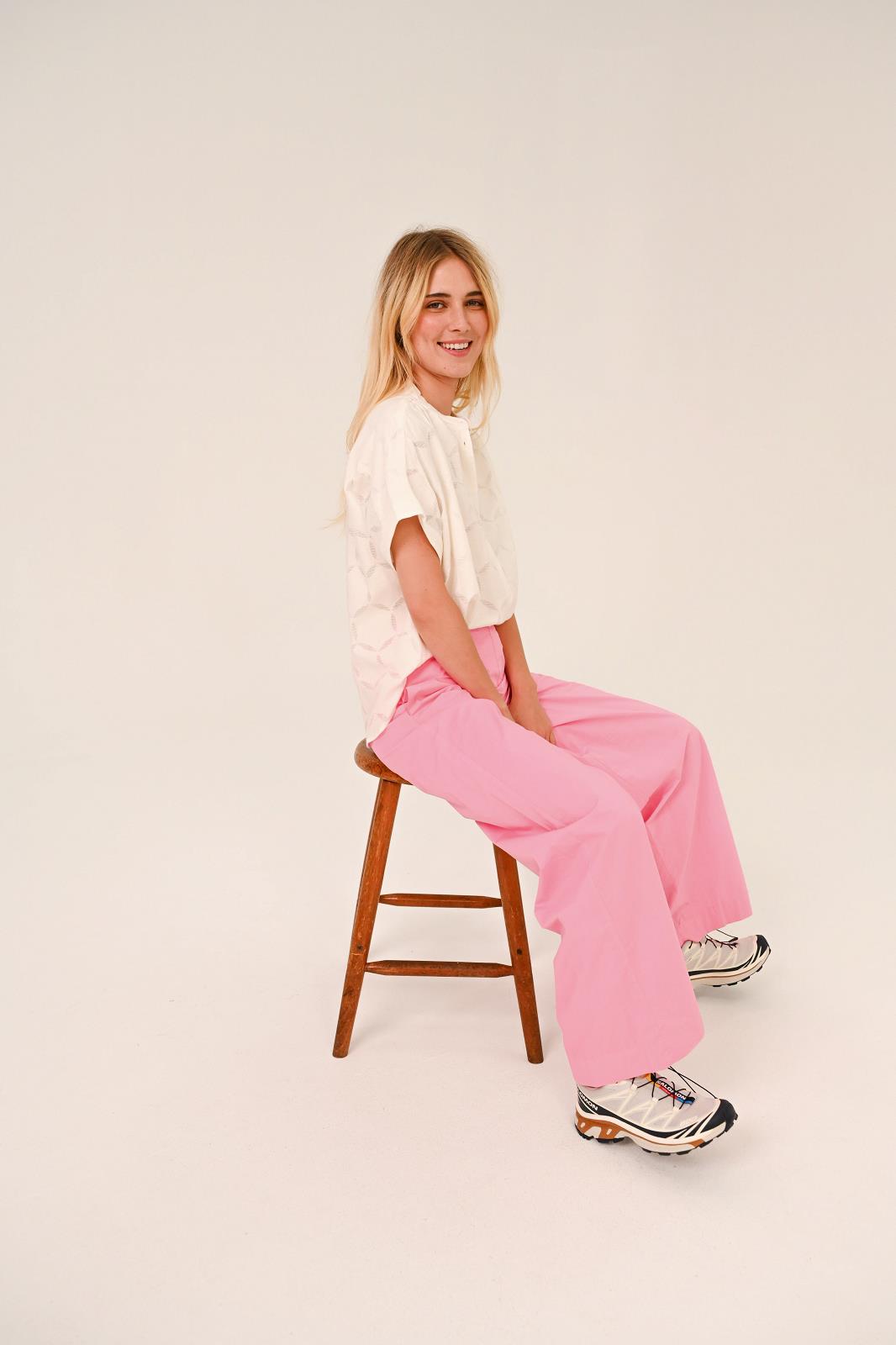 BLOUSE SS BORDUUR ECRU