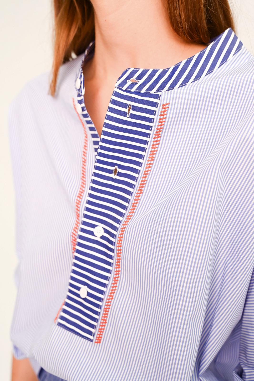 BLOUSE 3/4S STREEP BLAUW