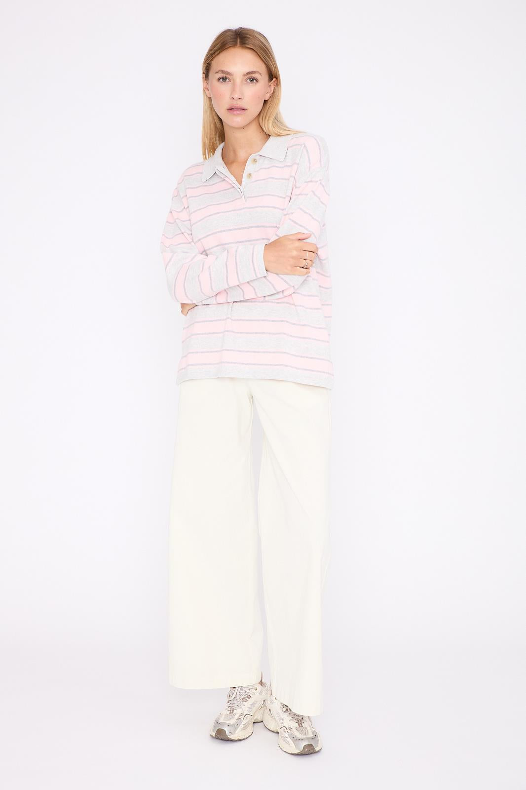 PULL LM PN STREEP L GRIJS/ROZE